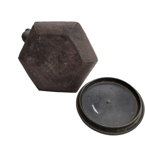 Japanese Cast Iron Teapot Copper Signed Hexagonal Antique Tetsubin CT407 - Picture 10 of 13